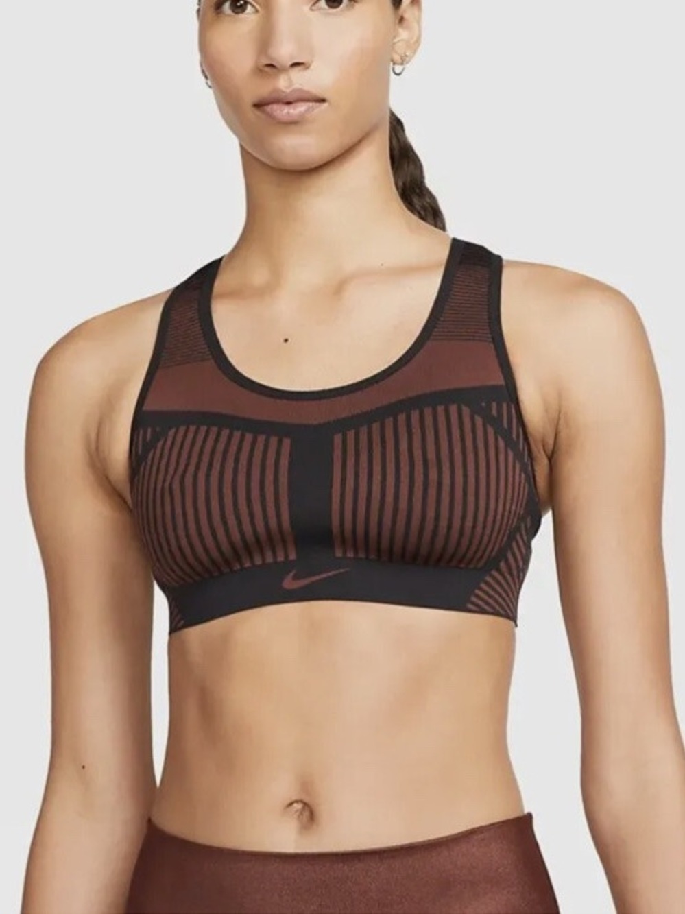 Nike Brown and Black Seamless Striped Sports Bra